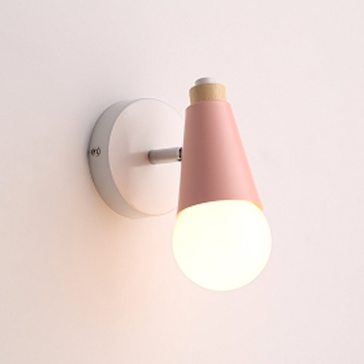 Macaron Nordic Bare Bulb Wall Lamp Boys Girls Bedroom Metal 1 Head Wall Sconce in Gray/Pink/Yellow