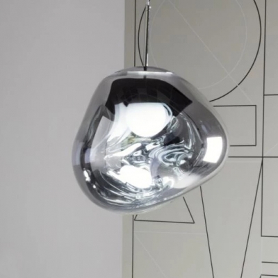 Mirrored Ceiling Pendant Lamp Designers Style Translucent Glass 1 Head Hanging Lamp in Silver