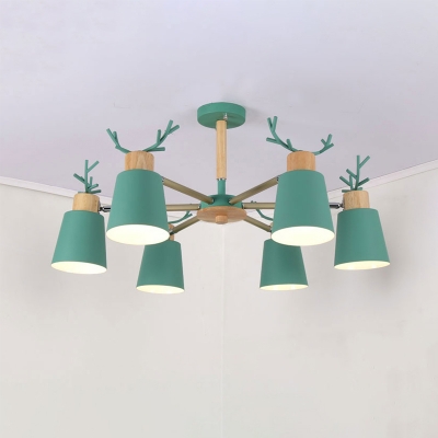 Metal Antler Design Hanging Light Nordic Style Boys Girls Bedroom 3/6 Lights Chandelier in Green