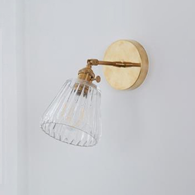 Modern Chic Conical Wall Light Ribbed Glass Single Light Decorative Wall Mount Fixture in Brass