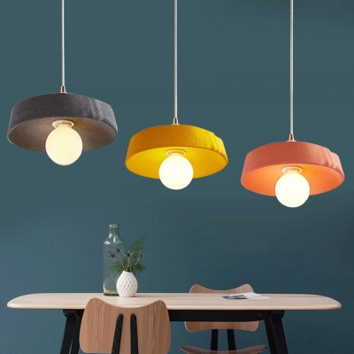 Modern Drum Hanging Lamp Dining Room Bedroom Metallic 1 Bulb Lighting Fixture in Gray/Pink/Yellow