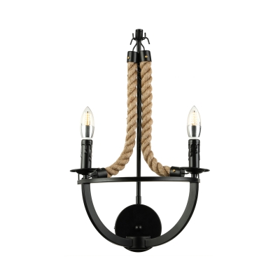 Natural Rope 2 Light LED Sconce In Black