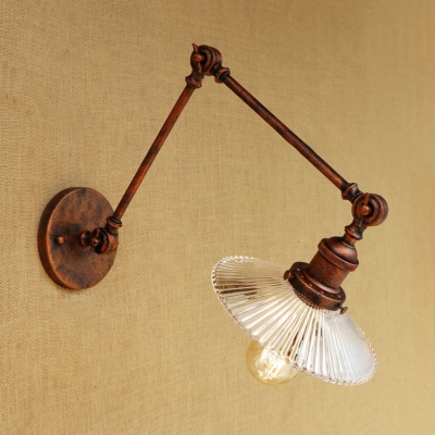 Rotatable 1 Bulb Scalloped Wall Lamp Industrial Ribbed Glass Shade Wall Mount Light in Rust