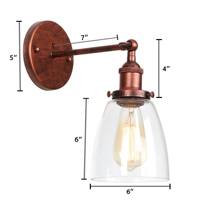 Rust Finish Dome Wall Mount Fixture Vintage Concise 1 Light Lighting Fixture with Glass Shade