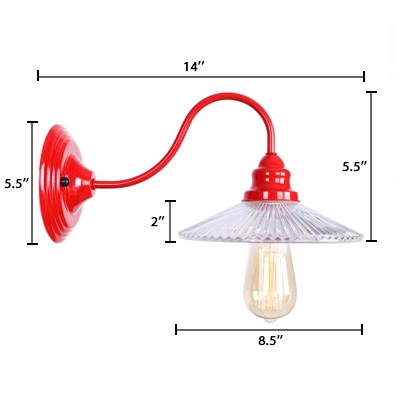 Scalloped Wall Mount Light with Gooseneck Stylish Industrial Glass Shade Sconce Light in Red
