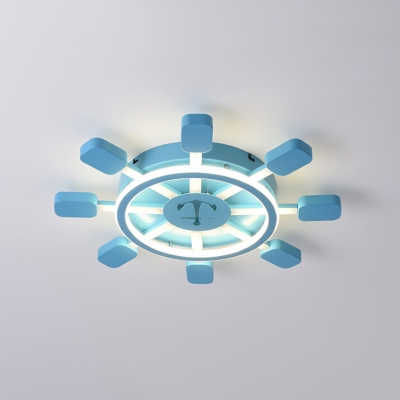 Sky Blue Round Rudder Flush Mount Mediterranean Acrylic LED Lighting Fixture for Boys Bedroom