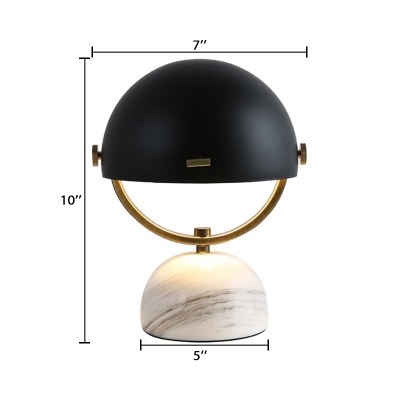 Small Half Globe Desk Lamp Concise Minimalist Metal Night Light in Black with Marble Base