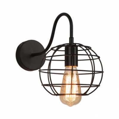 Spherical Wire Guard Lighting Fixture Industrial Metallic 1 Light Sconce Light in Black for Restaurant