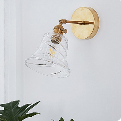 Swirl Glass Bell Wall Lighting Vintage Single Light Wall Lamp in Brass Finish for Hallway