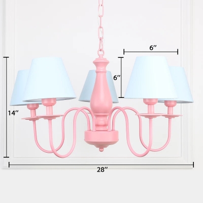 Tapered Lighting Fixture Rustic Style Metallic 5 Lights Decorative Suspension Light in Pink Finish