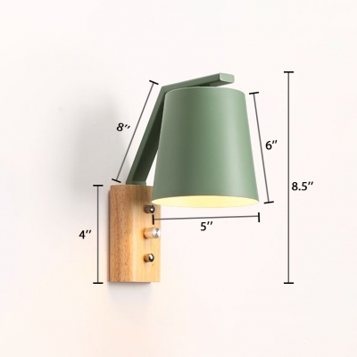 Tapered Shade Wall Lamp with Wooden Base Macaron Nordic Hallway Corridor Single Light Wall Mount Light