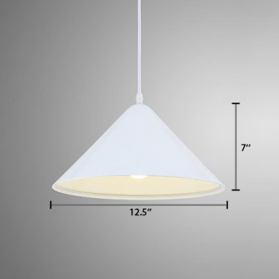 White Finish Cone Pendant Lamp Minimalist Metal 1 Bulb Drop Ceiling Lighting for Kitchen
