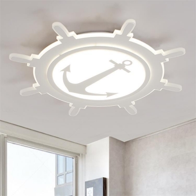 White Round Rudder LED Flush Light Modernism Acrylic Ceiling Fixture for Boys Girls Room