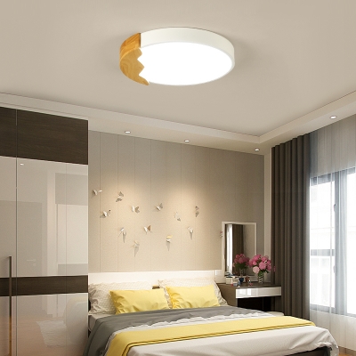 Wooden LED Flush Light with Drum Shape Colorful Macaron Ceiling Lamp for Children Bedroom