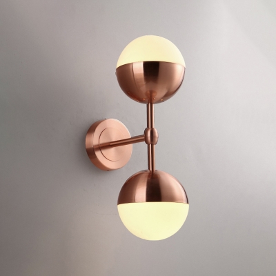2 Light Ball Shade Wall Sconce Modern Chic Milky Glass LED Night Light in Copper