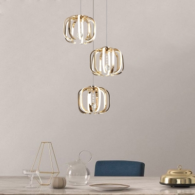 3 Light Caged Shaped Drop Light Post Modern Acrylic LED Pendant Light in Gold/Silver