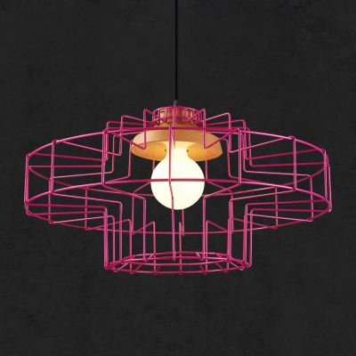 Industrial Modern Geometric Suspended Light with Metal Frame1 Head Pendant Lamp in Green/Pink/Yellow