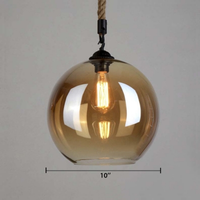 8'' Wide Small Amber Glass LED Pendant with Rope Chain