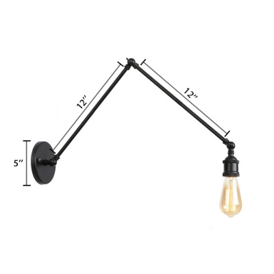 Adjustable 1 Head Bare Bulb Sconce Light Simple Concise Iron Wall Mount Light in Black for Study Room