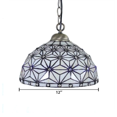Antique Design Tiffany Art Glass Pendant Light 12-Inch Wide Dome Glass Shade