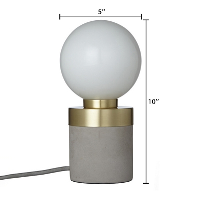 Ball Shade Table Light Concise Modern White Glass Small Night Light with Concrete Base