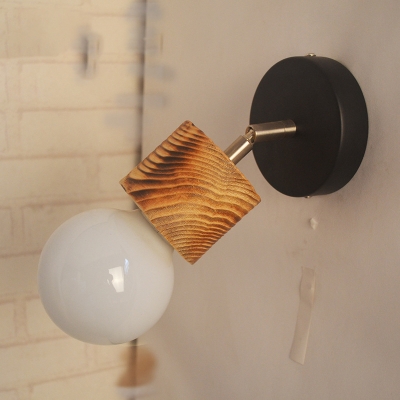 Bare Bulb Sconce Light Simple Industrial Metal 1 Light Wall Lamp in White/Wood for Foyer
