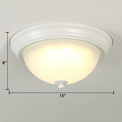 Bowl LED Ceiling Fixture Rustic Style Frosted Glass Flush Light Fixture in White for Coffee Shop