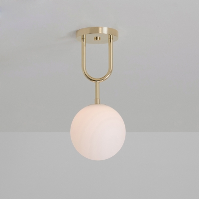 Brass Finish Globe Ceiling Light Modernism Opal Glass 1 Head Semi Flush Mount Lighting