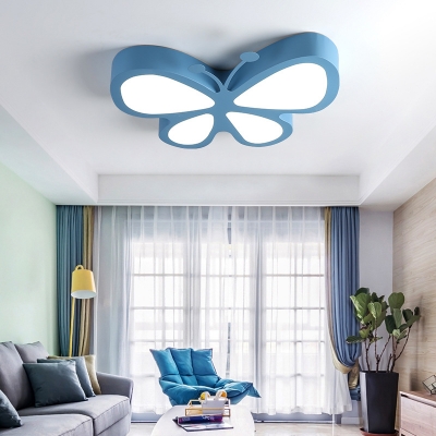 Cartoon Style Butterfly Flushmount Girls Bedroom Metal LED Flush Light Fixture in Blue/Green