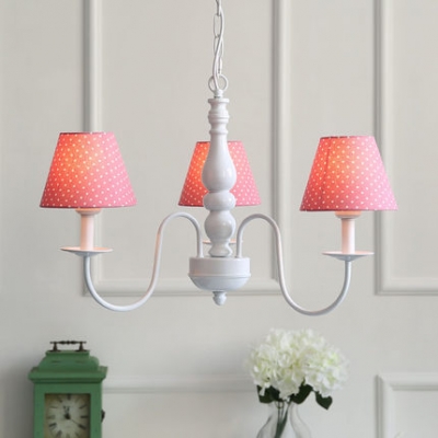 Dottie Pattern Chandelier Light Rustic Style Blue/Red Fabric Shade 3 Heads Hanging Lamp
