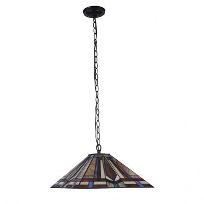 Geometric Suspension Light Tiffany Style Mission Stained Glass 1 Light Drop Light in Multi Color
