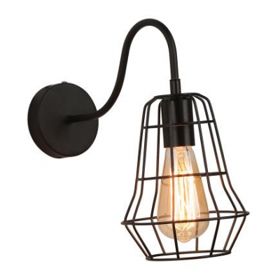 Gooseneck Wall Mount Light with Metal Cage Industrial 1 Light Lighting Fixture in Black for Sitting Room