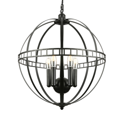 Industrial Orb Chandelier 5 Light 20 Inch Wide with Metal Cage in Black