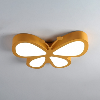 Metal LED Ceiling Lamp with Butterfly Shade Modern Pink/Yellow Flush Mount Light for Kindergarten