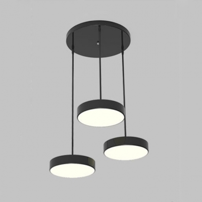 Nordic Style Round Shaped Pendant Lighting Metal 3 Lights LED Hanging Pendant Lamp in Black