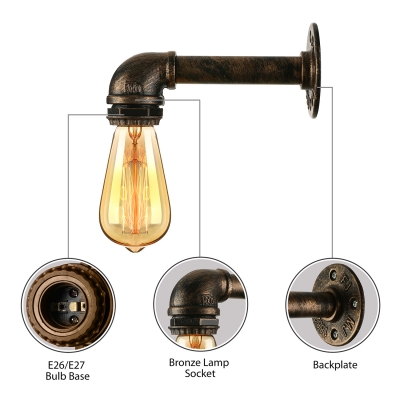Old Bronze  Industrial 1 Light LED Wall Sconce in Pipe Design