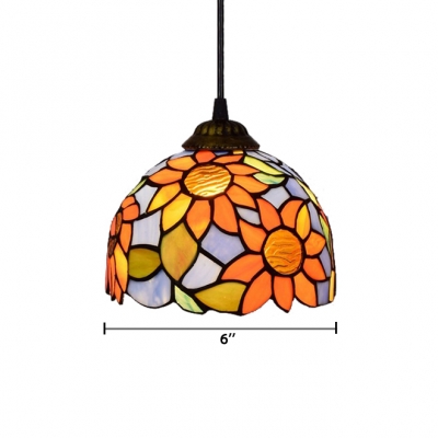 Sunflower Pendant Light with Dome Glass Shade, Tiffany Style, 6/8-Inch, Multicolored
