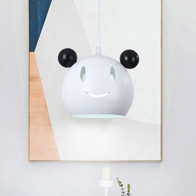 White Cartoon Mouse Hanging Light Modernism Iron Single Light Pendant Lamp for Children Bedroom