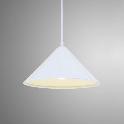 White Finish Cone Pendant Lamp Minimalist Metal 1 Bulb Drop Ceiling Lighting for Kitchen