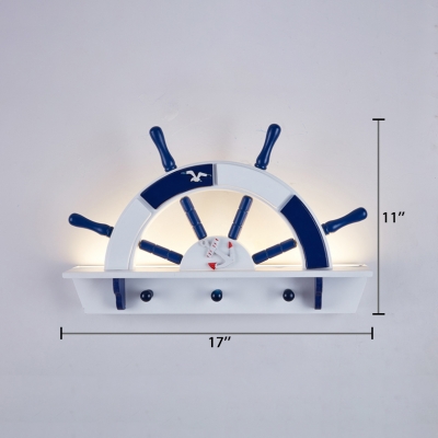 Wood Wall Mount Light with Round Rudder Dark Blue LED Lighting Fixture for Nursing Room