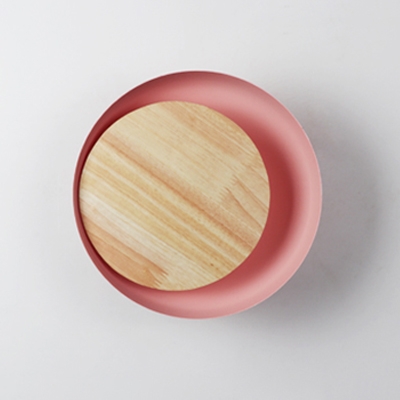 Wooden Wall Mount Fixture with Bowl Shade Modern Design Pink LED Wall Lamp for Corridor