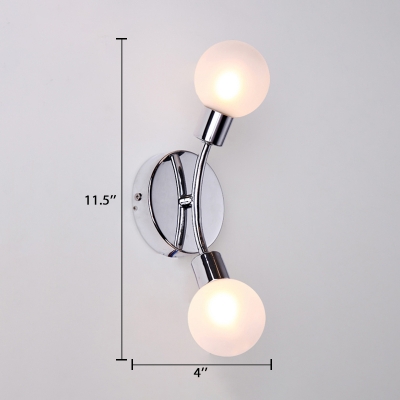 2 Lights Mini Ball Wall Mount Fixture Modernism White Glass Wall Lamp in Chrome for Bedside