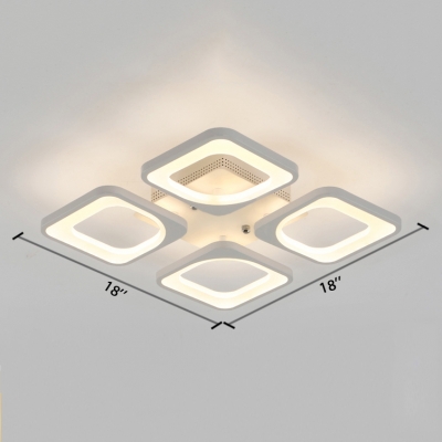 4/5 Square Frame LED Ceiling Lamp with Acrylic Shade Modern Chic Semi Flush Mount for Sitting Room