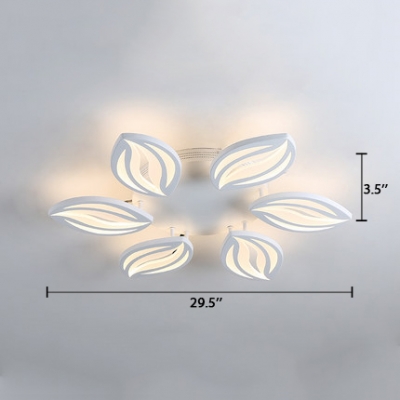 4/6 Lights Petal Semi Flush Light Contemporary Metallic LED Lighting Fixture in Warm/White/Neutral