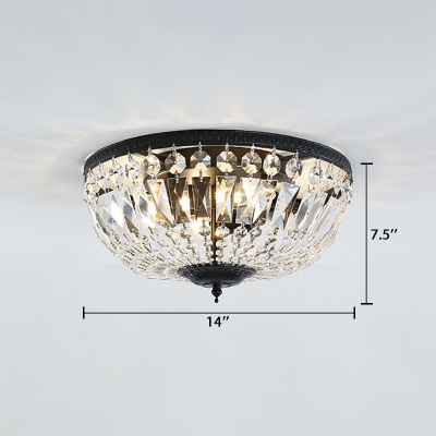 Bowl Indoor Lighting Fixture Modern Luxury Crystal 4/6 Bulbs Flush Mount in Black for Porch