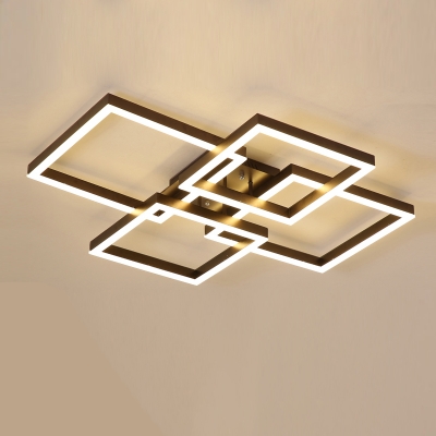 Brown Square Frame LED Ceiling Light Modern Chic Semi Flush Light with Acrylic Shade