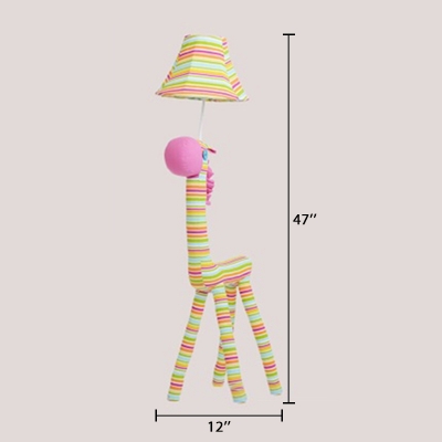 Colorful Strips Shade Floor Lamp with Horse Nursing Room Fabric Shade Single Light Lighting Fixture