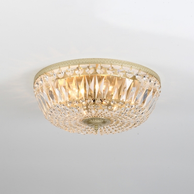 Crystal Bowl Shade Flush Mount Vintage 4/6 Lights Art Deco Indoor Lighting Fixture in Gold