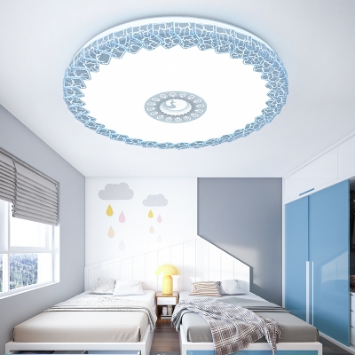 Drum Ceiling Lamp with Peacock Modern Chic Acrylic LED Flush Ceiling Light in Blue/Gold/White