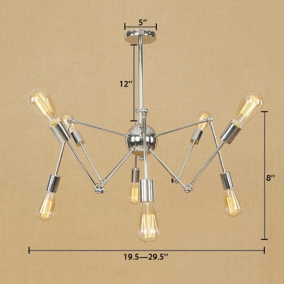 Industrial Abstract Chandelier with Multi Arm Adjustable Metal 6/8/10 Lights Hanging Lamp in Chrome